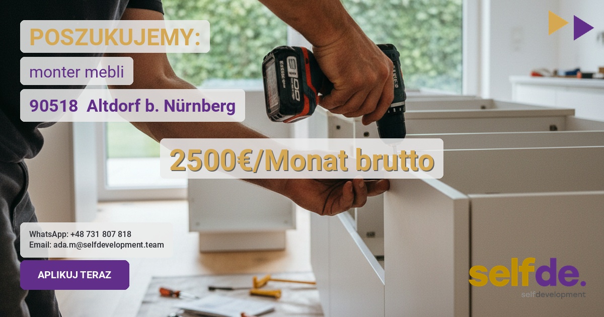 Praca przy montażu mebli w 90518 Altdorf b. Nürnberg - praca w Altdorf b. Nürnberg